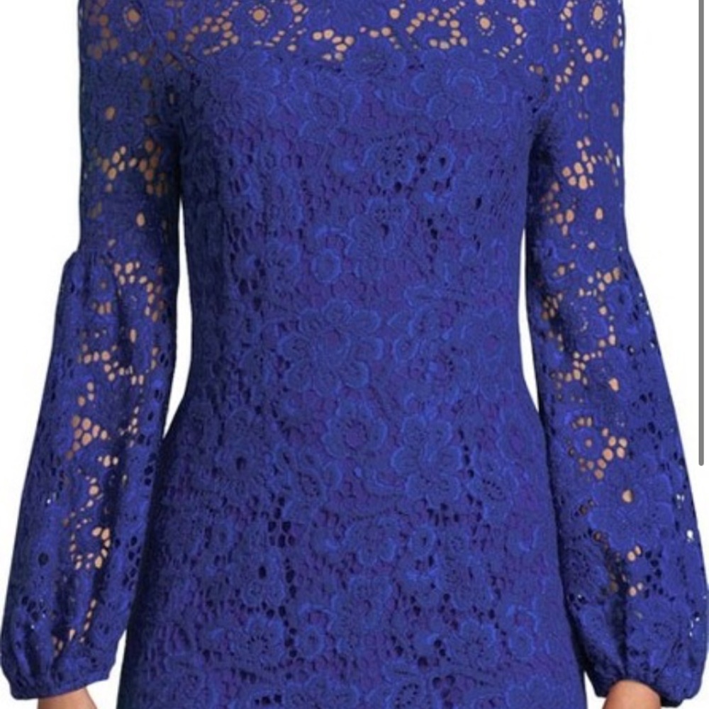 ELIE TAHARI COBALT BLUE LONG SLEEVE FLORAL LACE SHEATH DRESS - SIZE 6